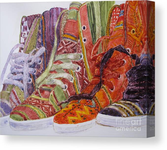 Shoes Canvas Print featuring the painting Canvas Hightops by Louise Peardon