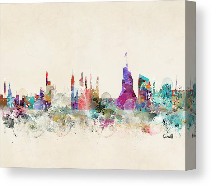 Cardiff Wales Skyline Canvas Print featuring the painting Cardiff Wales Skyline by Bri Buckley