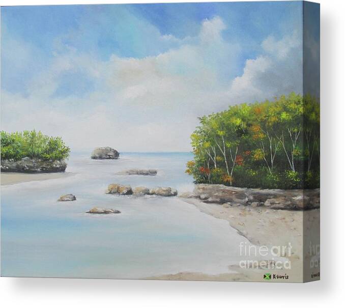 Tropical Landscape Canvas Print featuring the painting Caribbean Beach by Kenneth Harris