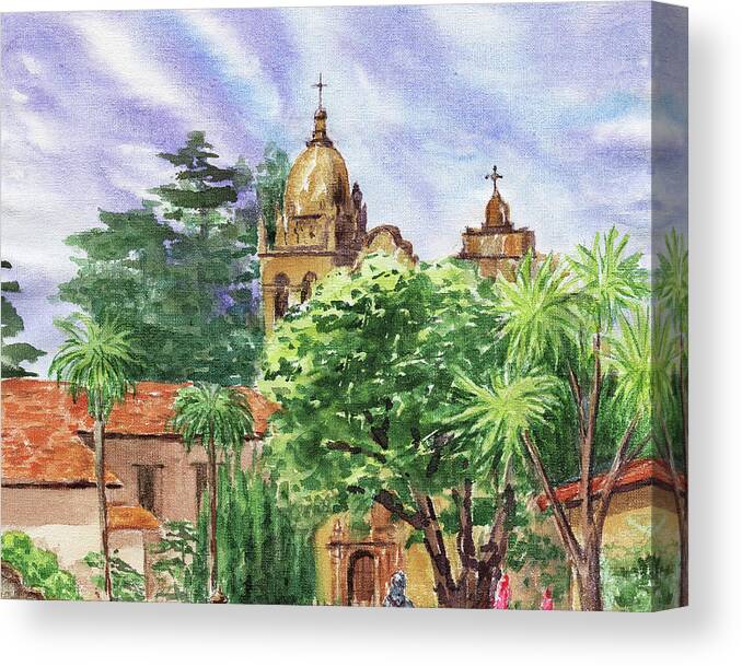 Carmel Canvas Print featuring the painting Carmel Mission Basilica by Irina Sztukowski