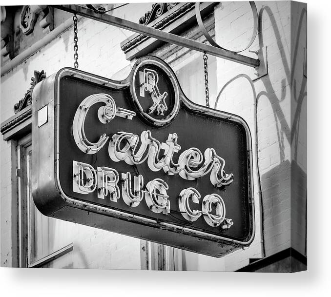 Selma Canvas Print featuring the photograph Carter Drug Co - BW by Stephen Stookey