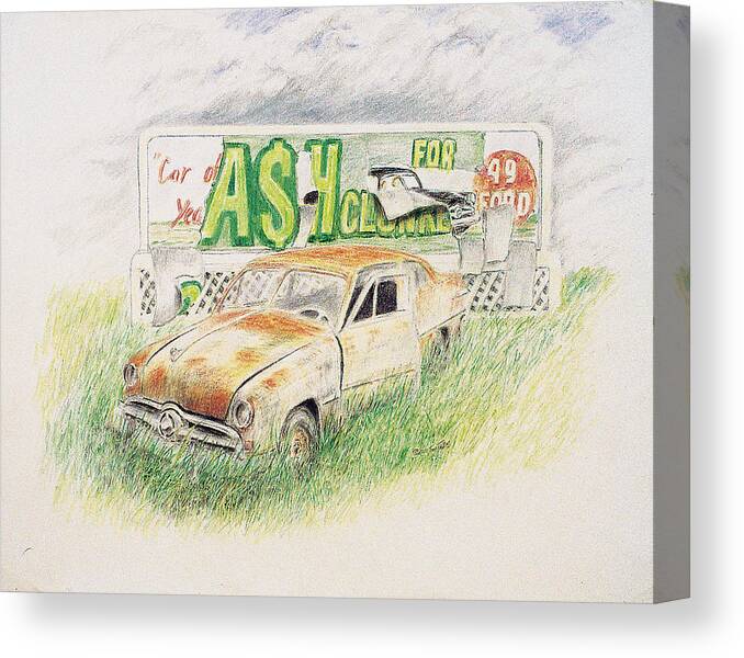 Car Canvas Print featuring the drawing Cash For Clunkers by Timothy Theis