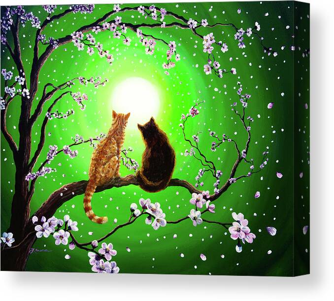 Black Cat Canvas Print featuring the painting Cats on a Spring Night by Laura Iverson