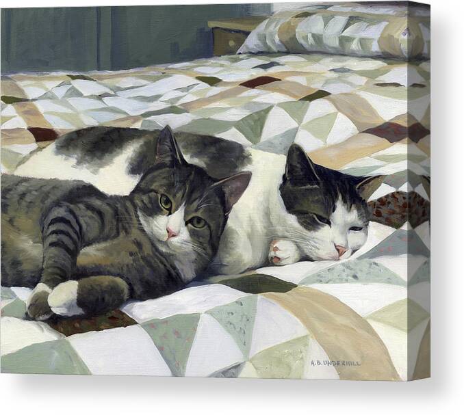 Cat Canvas Print featuring the painting Cats on the Quilt by Alecia Underhill
