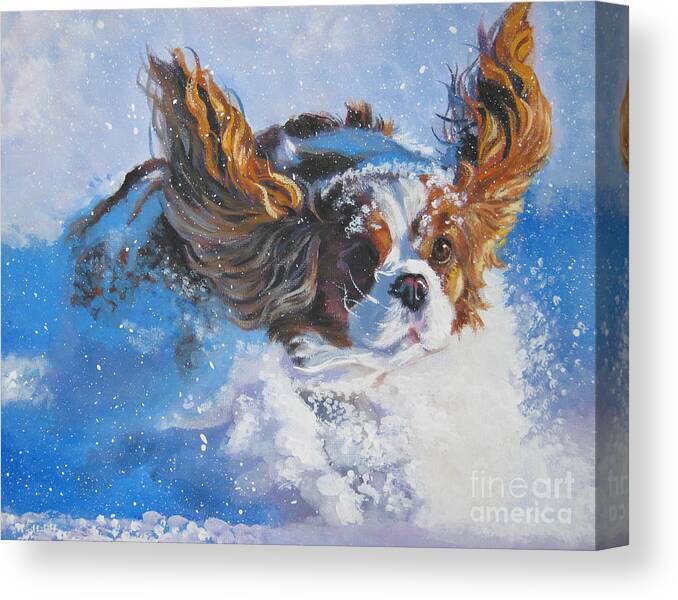 Dog Canvas Print featuring the painting Cavalier King Charles Spaniel blenheim in snow by Lee Ann Shepard