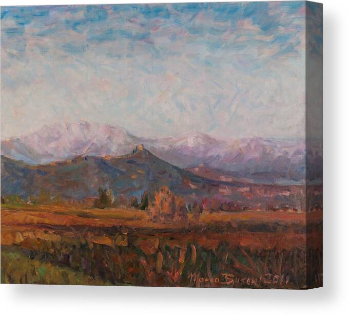 Landscape Canvas Print featuring the painting Changing light triptych part 3 by Marco Busoni