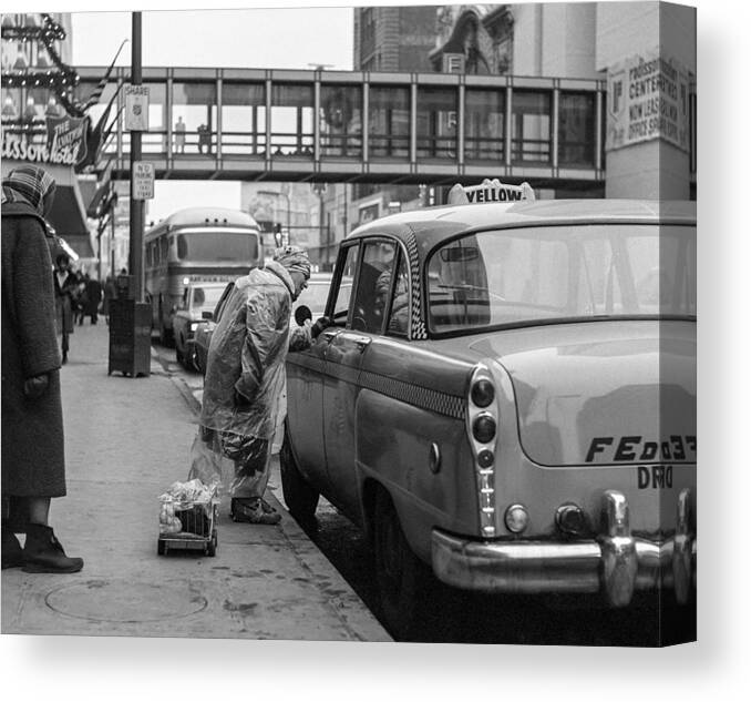 Downtown_printed Canvas Print featuring the photograph Chatting up a cabby on 7th Street by Mike Evangelist