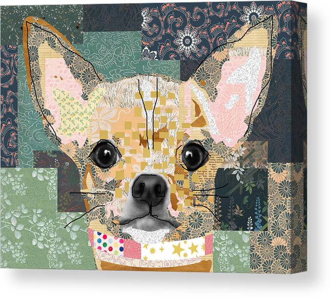 Chihuahua Canvas Print featuring the mixed media Chihuahua Collage by Claudia Schoen