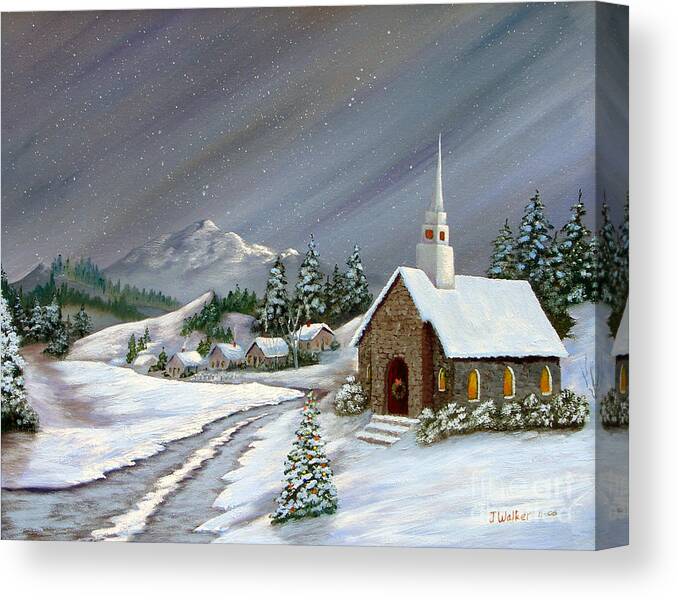 Church Canvas Print featuring the painting Christmas Church by Jerry Walker
