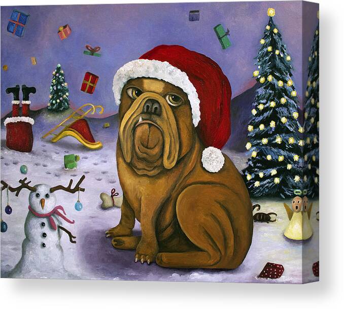 Santa Canvas Print featuring the painting Christmas Crash by Leah Saulnier The Painting Maniac
