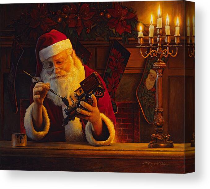Christmas Canvas Print featuring the painting Christmas Eve Touch Up by Greg Olsen
