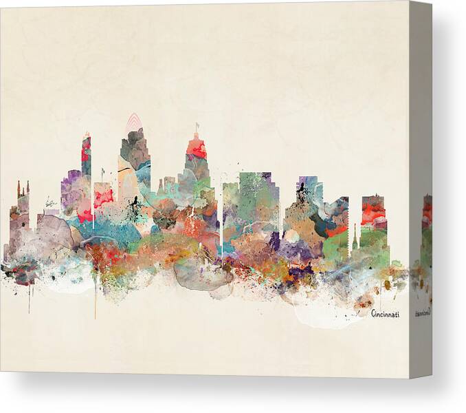 Cincinnati City Skyline Canvas Print featuring the painting Cincinnati Ohio Skyline by Bri Buckley