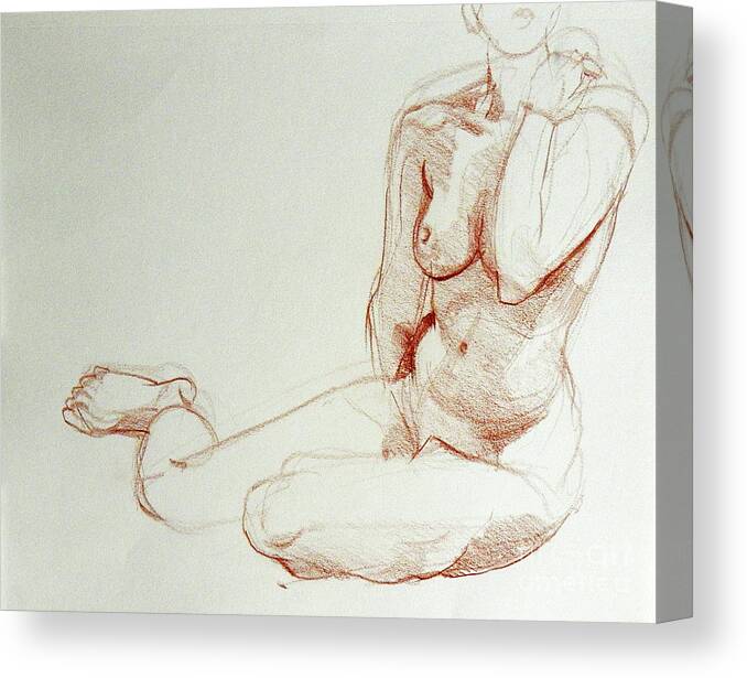 Classic Canvas Print featuring the drawing Classic Life Figure Drawing of a Young Nude Woman by Greta Corens