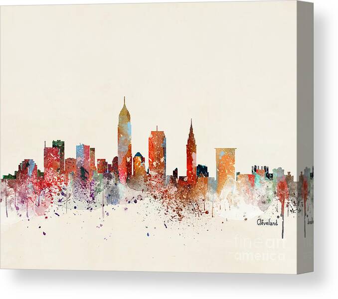 Cleveland Ohio Cityscape Canvas Print featuring the painting Cleveland Skyline by Bri Buckley