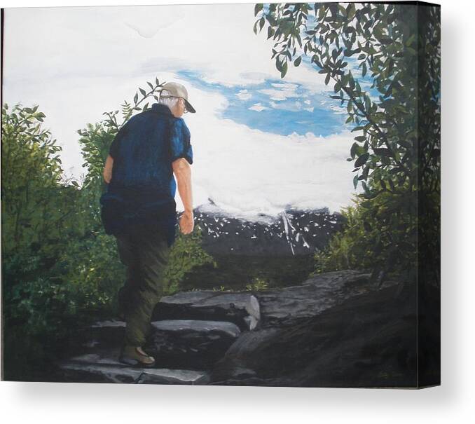 Scenery Canvas Print featuring the painting Climbing to the glacier... by Betty-Anne McDonald