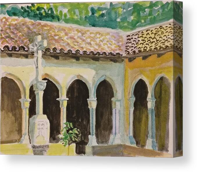 Arches Canvas Print featuring the painting Cloister, NYC by Nicolas Bouteneff