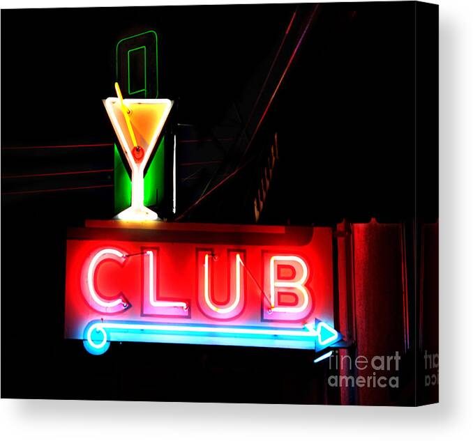 Neon Canvas Print featuring the photograph CLUB Neon Sign 24x20 by Melany Sarafis