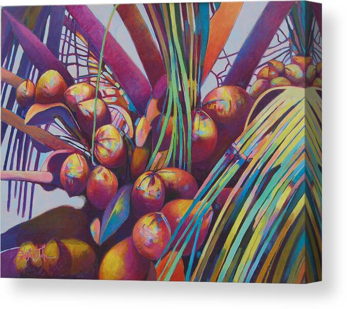 Caribbean Canvas Print featuring the painting Coconuts Closeup by Glenford John