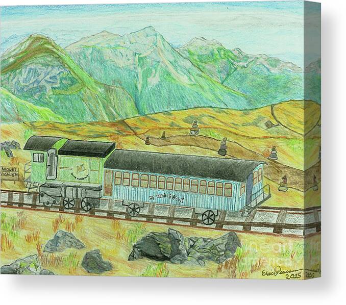 Train Canvas Print featuring the drawing Cog Rail Mt Washington by Eric Pearson