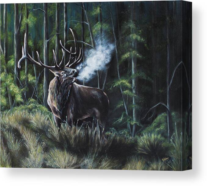 Elk Canvas Print featuring the painting Cold Call by Vivian Casey Fine Art