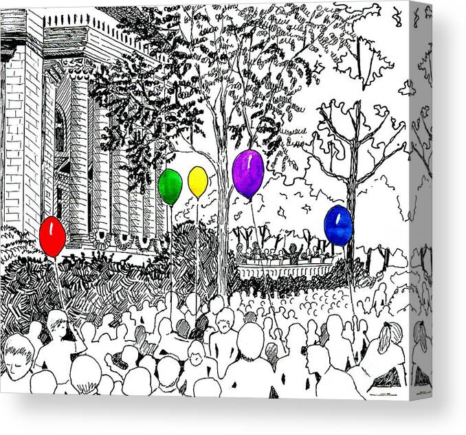 Ink Drawing Canvas Print featuring the drawing Concert On The Square by Marilyn Smith