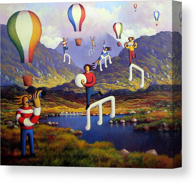 Kenny Canvas Print featuring the painting Connemara landscape with balloons and figures by Alan Kenny