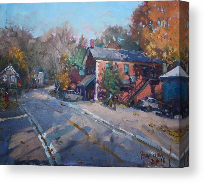 Copper Kettle Canvas Print featuring the painting Copper Kettle Pub in Glen Williams ON by Ylli Haruni