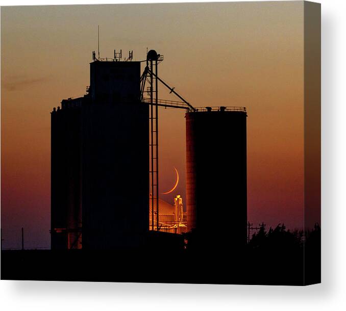Kansas Canvas Print featuring the photograph Crescent moon at Laird 08 by Rob Graham