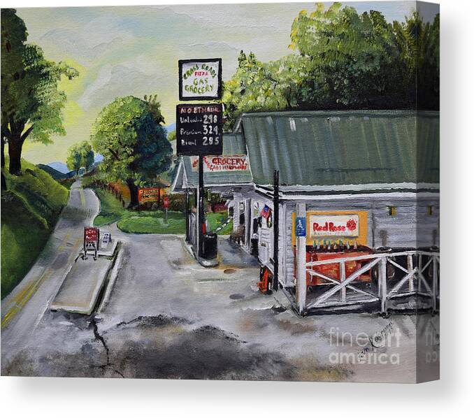 Crossroads Grocery Canvas Print featuring the painting Crossroads Grocery - Elijay, GA - signed by Jan Dappen