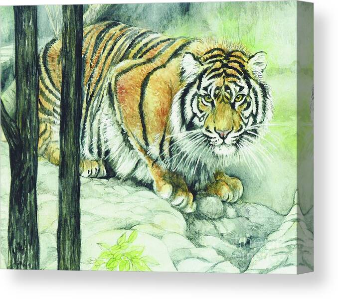 Crouching Canvas Print featuring the painting Crouching Tiger by Morgan Fitzsimons
