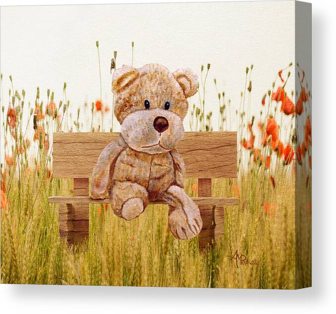 Cuddly Animals Canvas Print featuring the mixed media Cuddly In The Garden by Angeles M Pomata