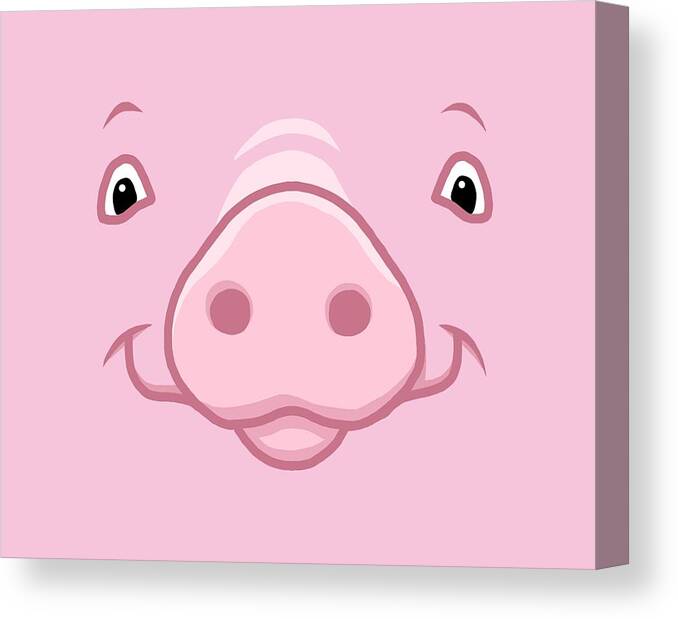 Pink Pig Canvas Print featuring the painting Cute Happy Pink Pig Big Face by Crista Forest