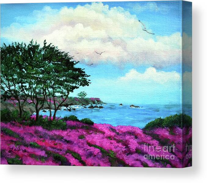 Carmel Canvas Print featuring the painting Cypress Trees by Lovers Point by Laura Iverson