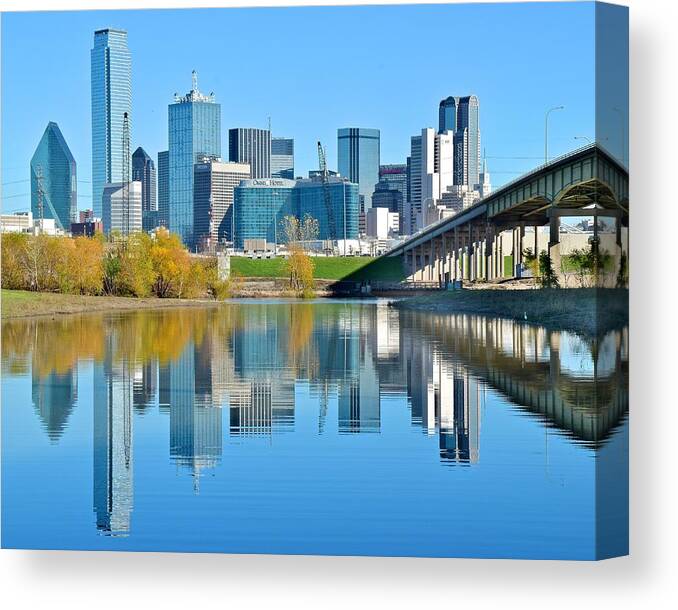 Dallas Canvas Print featuring the photograph Dallas Above the Trinity River by Frozen in Time Fine Art Photography
