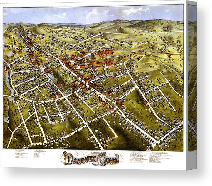 Map Canvas Print featuring the photograph Danbury Connecticut 1875 Map by Phil Cardamone