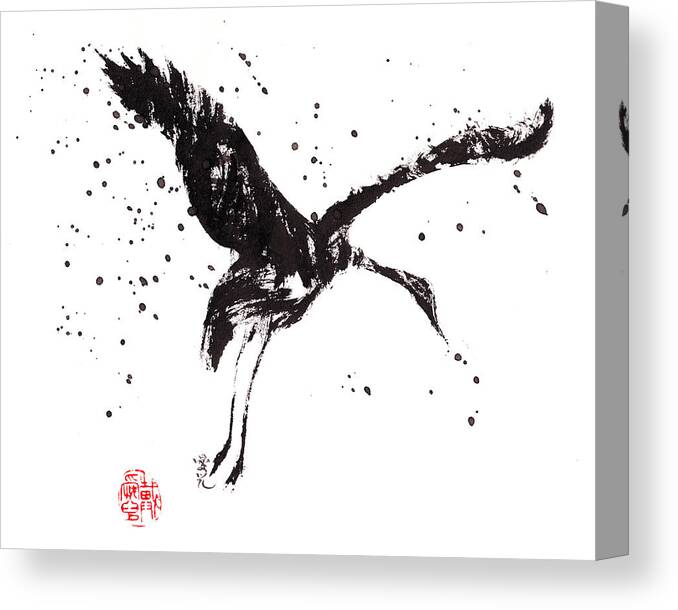 Sumi-e Canvas Print featuring the painting Dancing Crane by Oiyee At Oystudio