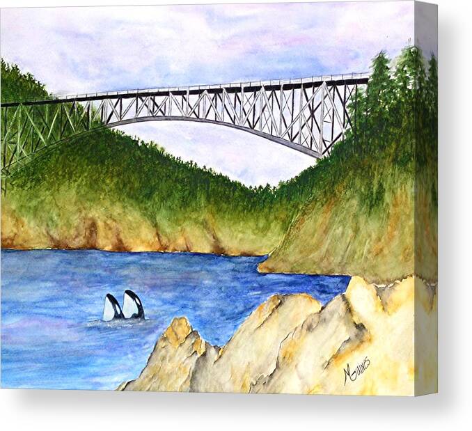Bridges Canvas Print featuring the painting Deception Pass Bridge by Mary Gaines