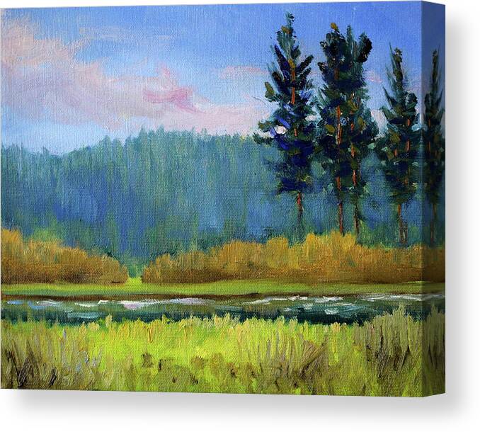Oregon Landscape Painting Canvas Print featuring the painting Deschutes River Edge by Nancy Merkle