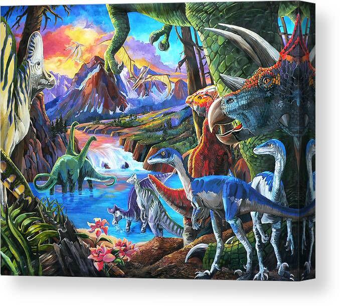 Dinosaurs Canvas Print featuring the painting Dinosaur by Nadi Spencer