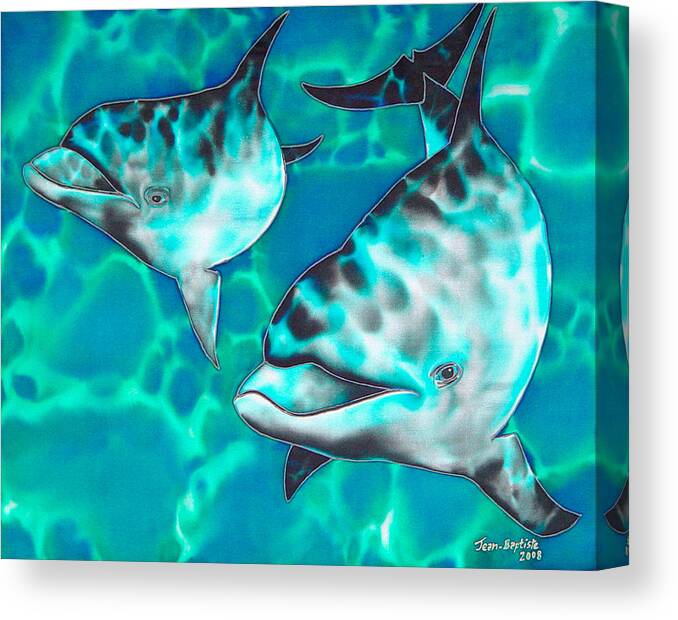 Dolphin Painting Canvas Print featuring the painting Dolphins of Sanne Bay by Daniel Jean-Baptiste