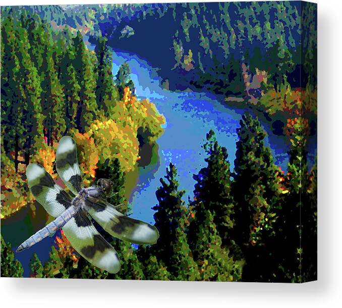 Dragonfly Canvas Print featuring the photograph Dragonflight over the Spokane River by Ben Upham III