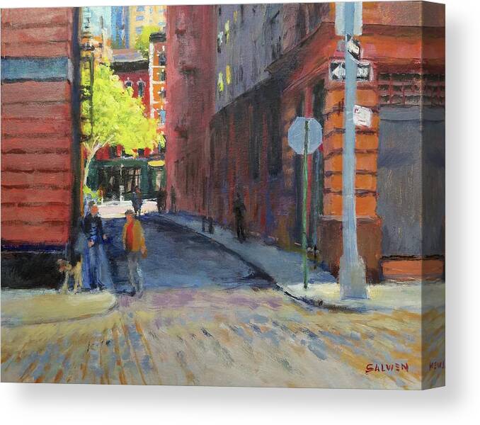 Landscape Canvas Print featuring the painting Duane Park from Staple Street by Peter Salwen