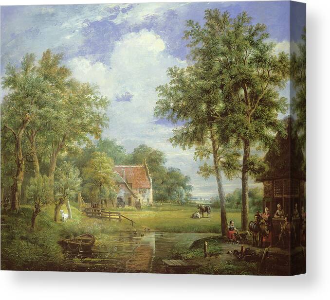Landscape Canvas Print featuring the painting Dutch Farm Scene by Carel Lodewijk Hansen