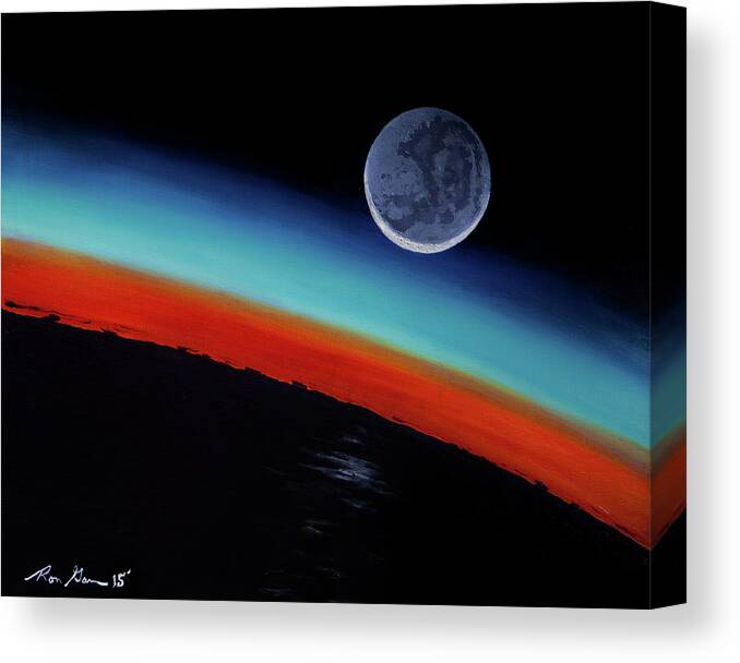 Space Canvas Print featuring the painting Earthshine by Ron Garan