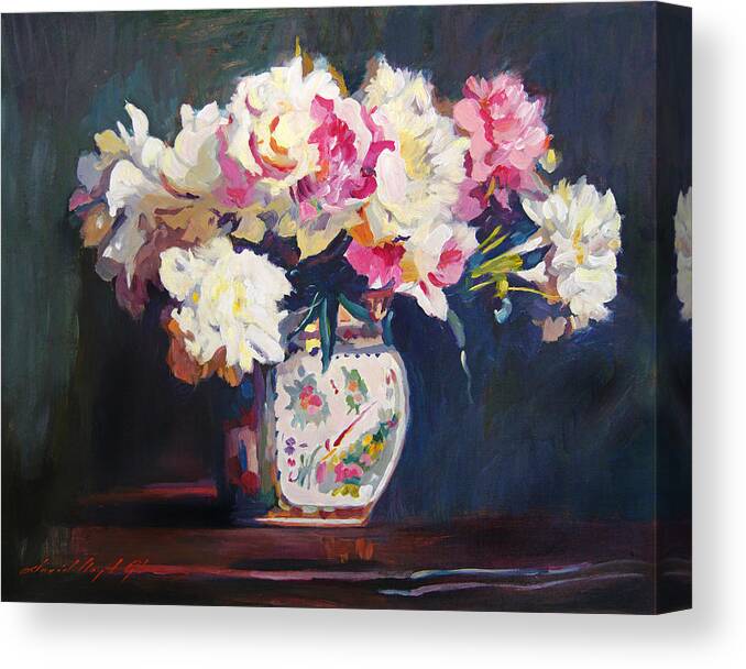 Still Life Canvas Print featuring the painting Elizabeth's Peonies by David Lloyd Glover