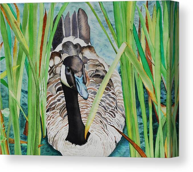 Goose Canvas Print featuring the painting Emerging by Sonja Jones