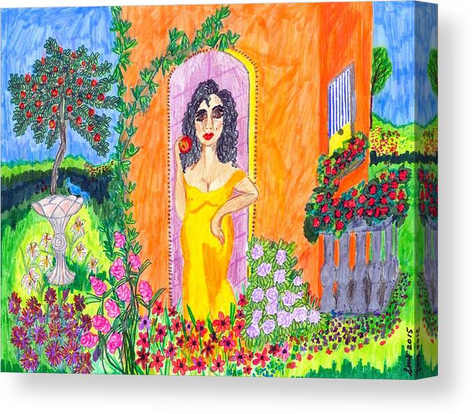 Folk Art Canvas Print featuring the painting Evening at the Girl Cave by Stacey Torres