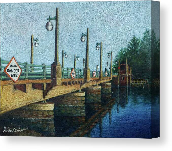 Bayville Canvas Print featuring the painting Evening, Bayville Bridge by Susan Herbst