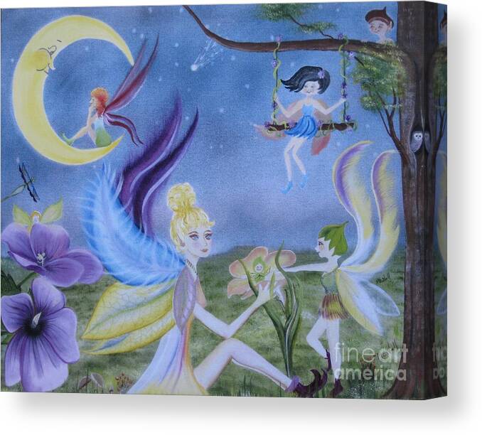 Fairies Canvas Print featuring the painting Fairy Play by RJ McNall