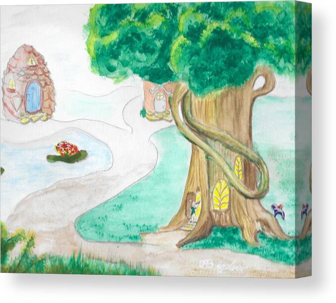 Fairy Canvas Print featuring the painting Fairy Village by David Bigelow